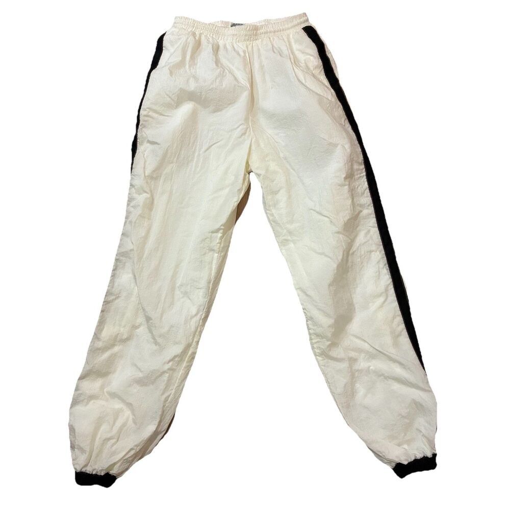 Vintage Windbreaker Track Pants White Nylon Women’s Medium Retro 80s 90s Y2K
